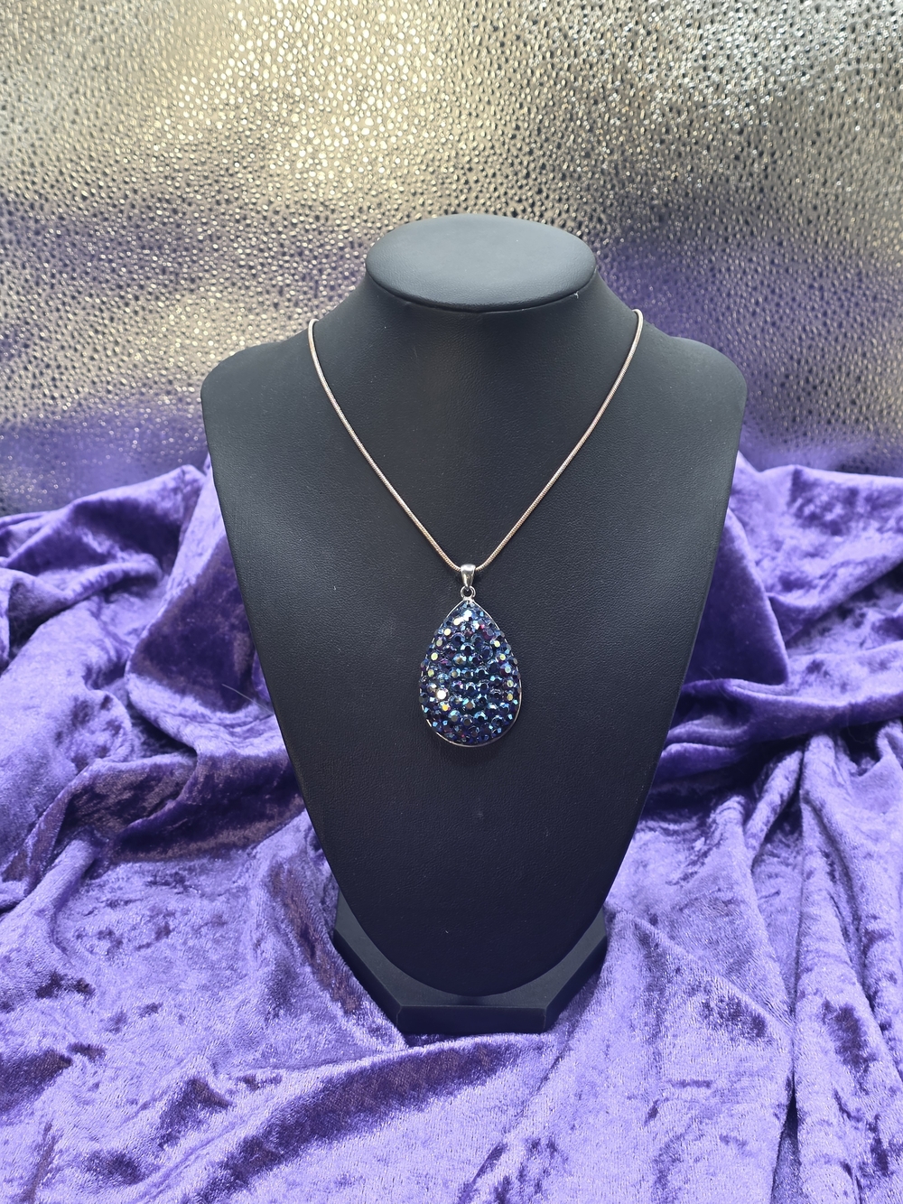 Silver Teardrop Druzy Pendant in Siam Aurora Borealis